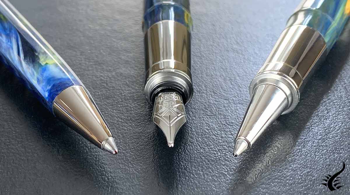 What are the differences between a fountain, roller and ballpoint