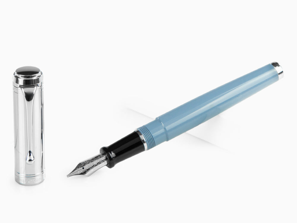 Aurora Talentum Fountain Pen - Light Blue Resin & Chrome Cap