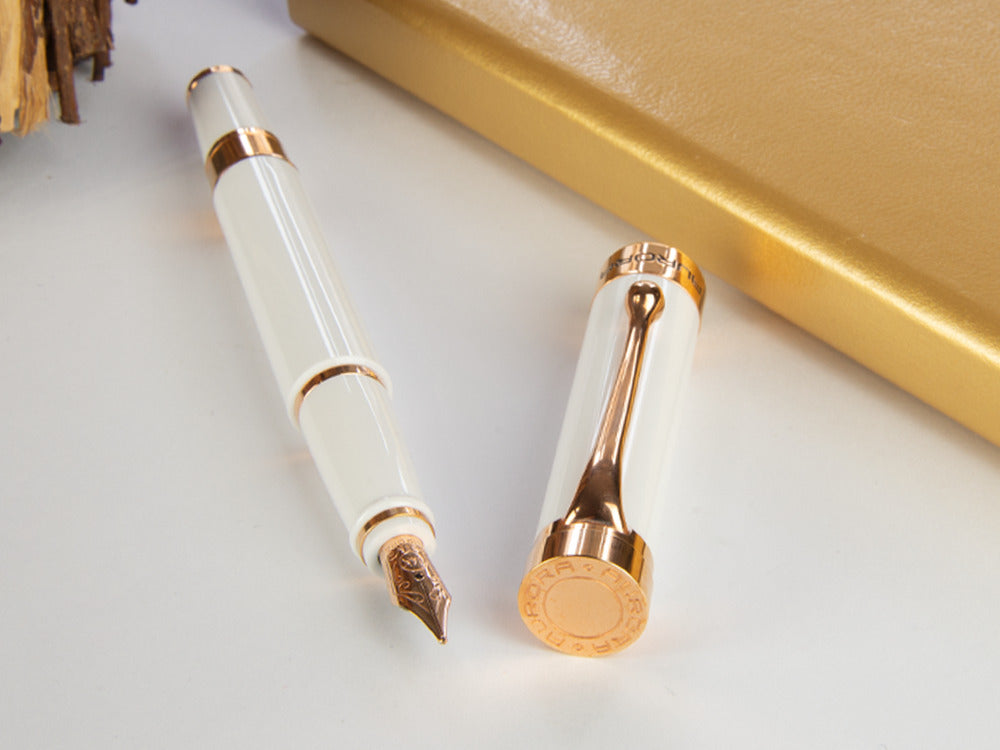 Aurora EDO Fountain Pen, Resin, 14K Rose gold, White, O11-W