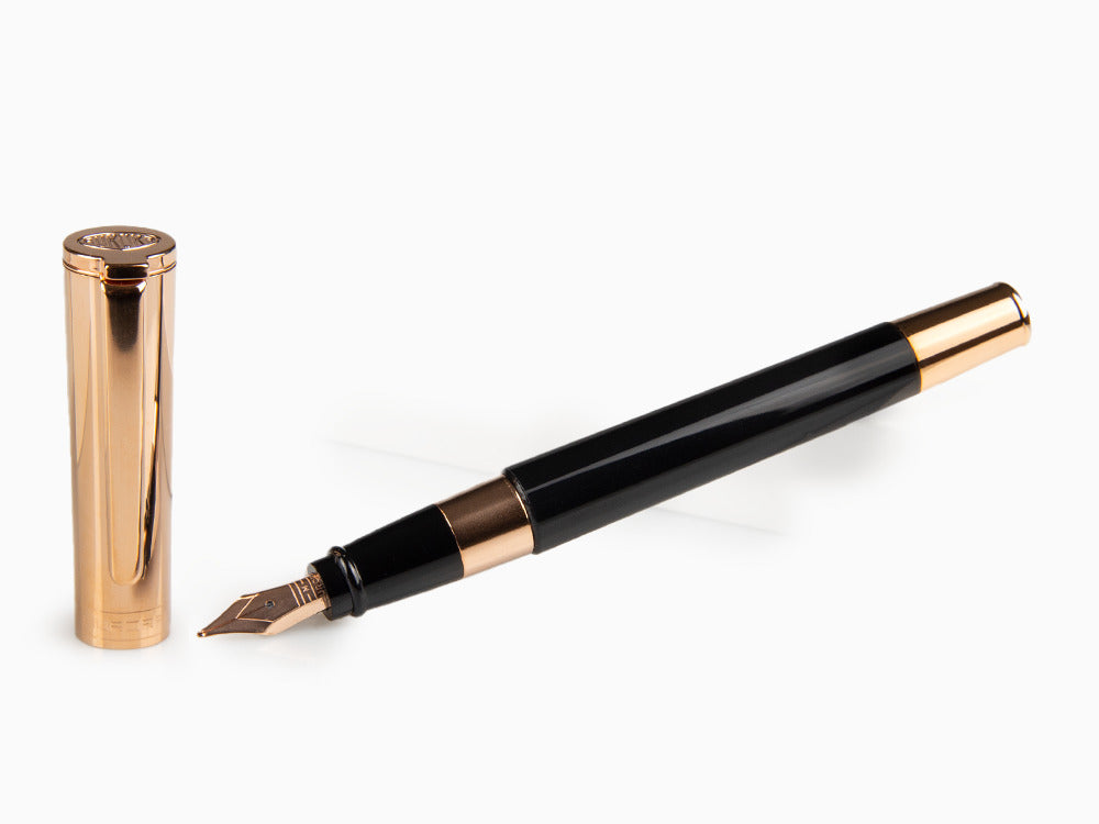 Aurora TU Fountain Pen, Resin, Rose Gold PVD, Black, T11CPN