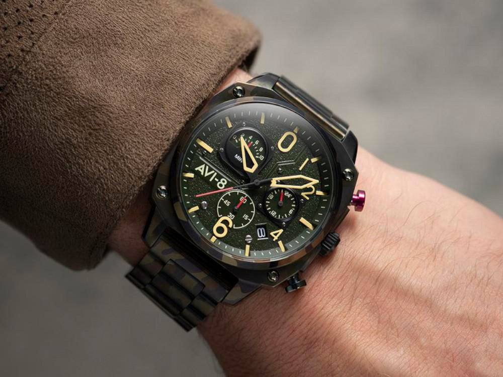 AVI 8 Hawker Hunter Retrograde Ground Camo Quartz Watch Green AV