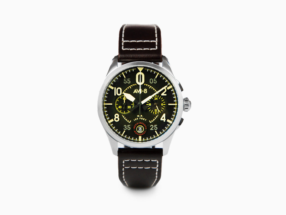 AVI-8 Spitfire AV-4089-01 Lock Midnight Oak Japanese Meca-Quartz  Chronograph Watch Stainless Steel Brown Black