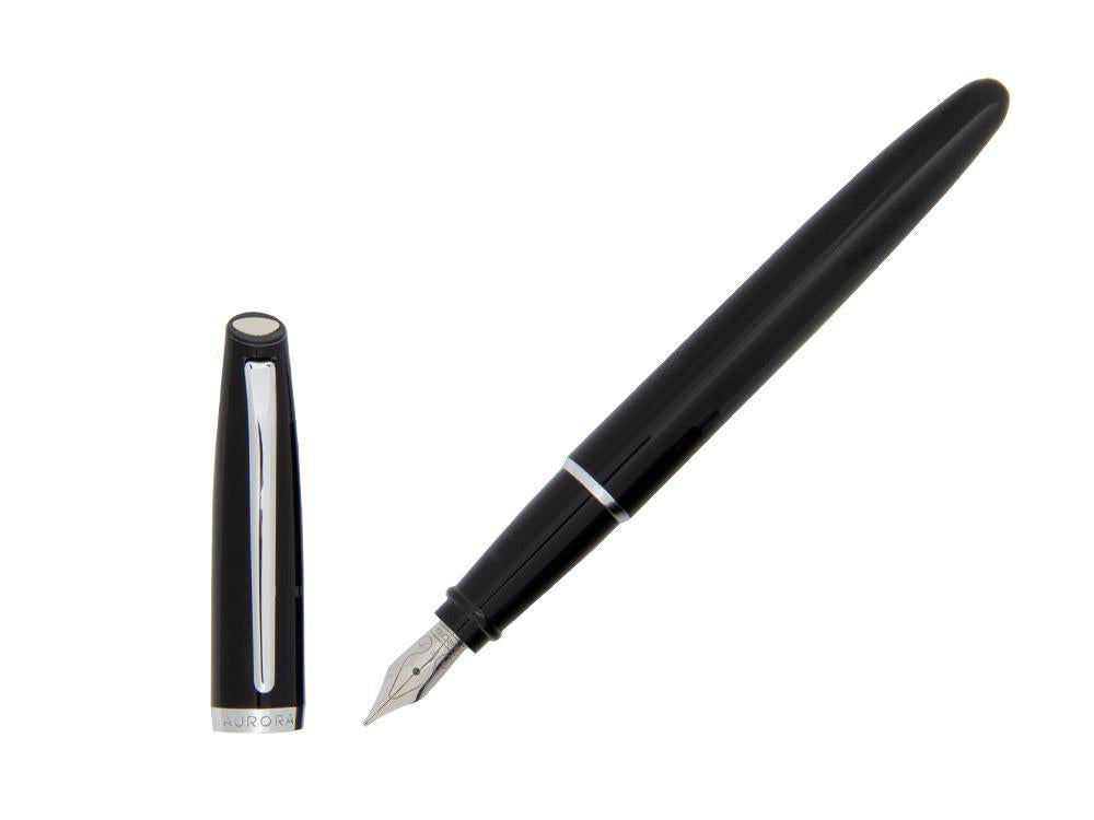 Aurora Style Fountain Pen - Black Resin and Chrome Trims - E12N