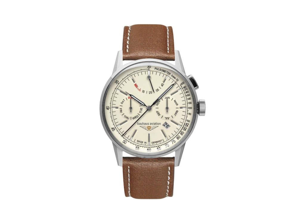 Bauhaus Aviation G38 Dessau Automatic Watch, Beige, 42 mm, Miyota 9100, 2362-5