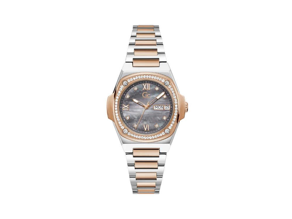 GC Watches Coussin Shape Lady Quartz Watch, Rose Gold, Grey, 36 mm, Y98001L5MF