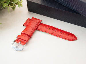 Hirsch Louisianalook Exotic embossed leather Strap, Red, 22 mm, 03427120-2-22