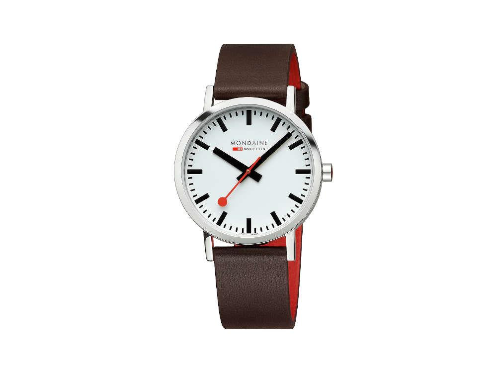 Mondaine Classic SBB Quartz Watch, White, 40 mm, Leather strap, A660.30360.11SBG