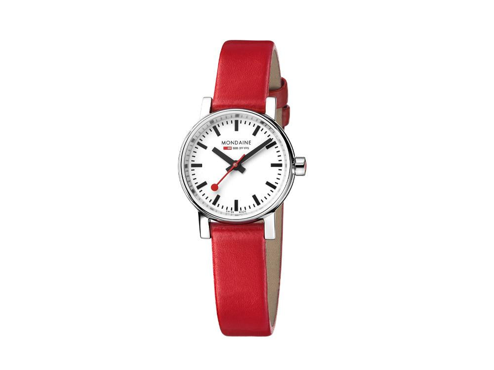 Mondaine SBB Evo2 Petite Quartz Watch, White, 26mm, Leather strap, MSE.26110.LC