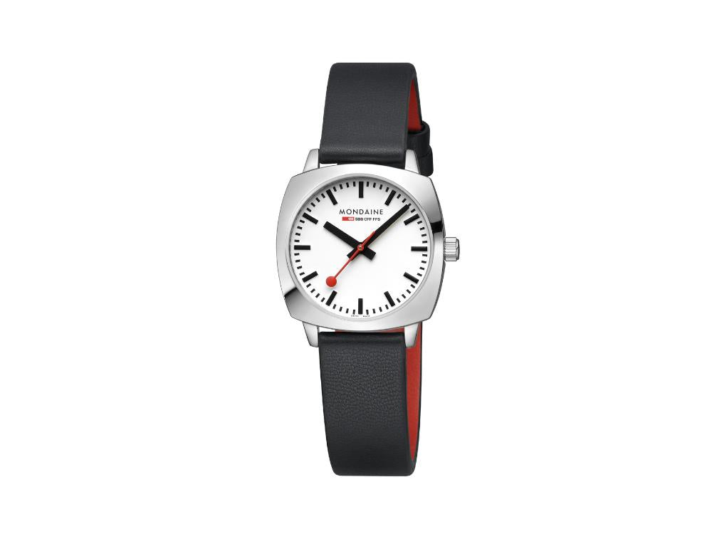 Mondaine Cushion Quartz Watch, White, 31 mm, Leather strap, MSL.31110.LBV