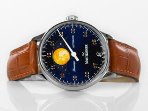 Meistersinger Lunascope Automatic Watch, Blue, ETA 2836-2, 40mm, Leather, LS908G