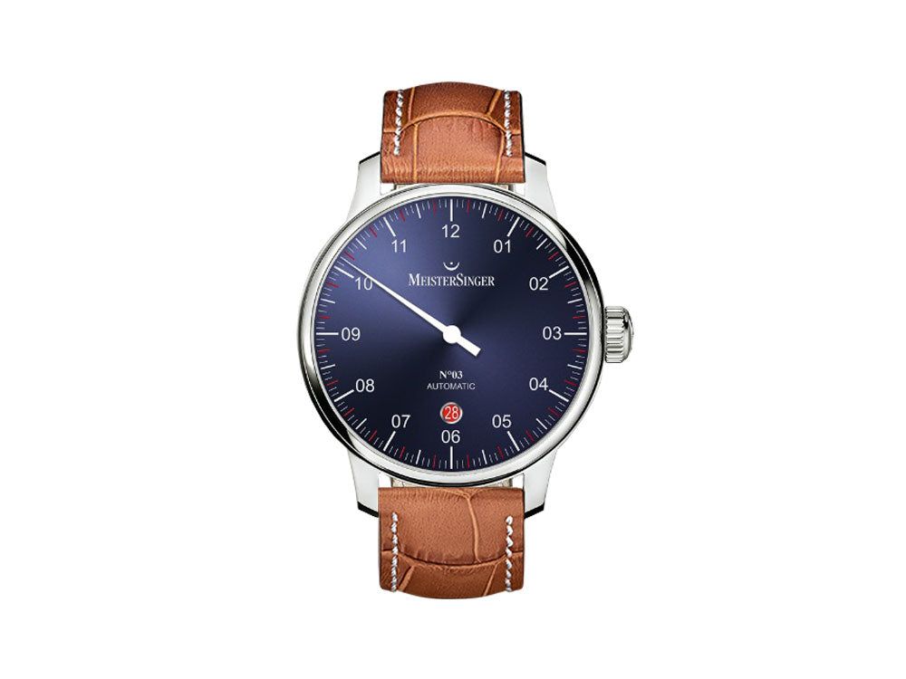 Meistersinger N3 - 40 mm Automatic Watch, Blue, 40mm, Cognac, Day, DM908-SG03W