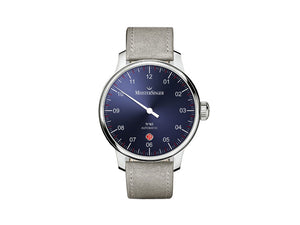 Meistersinger N3 - 40 mm Automatic Watch, Blue, ETA 2824-2, 40mm, grey strap