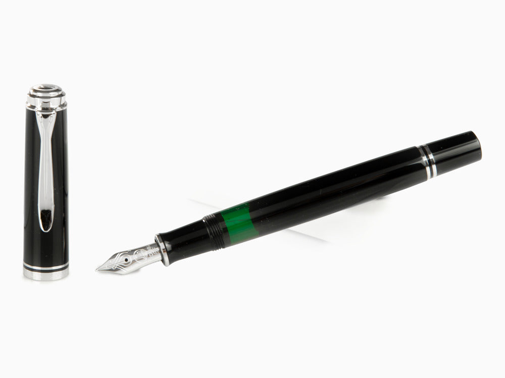 Pelikan 405 Fountain Pen, Black Resin, Silver trim, 924423