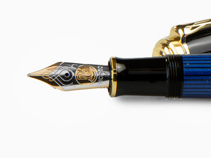 Pelikan M800 Fountain Pen, Blue Resin, Gold trim, 995951