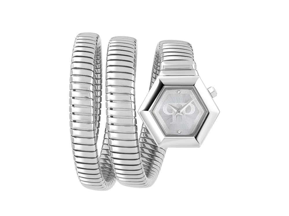 Philipp Plein Snake Hexagon Quartz Watch, Silver, 28 mm, PWZAA0123