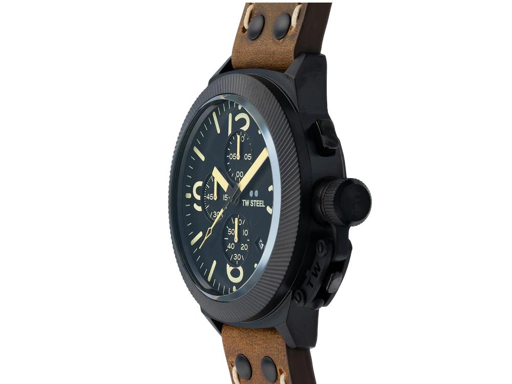 TW Steel Classic Canteen Quartz Watch Black 45 mm Leather 10 atm CS107