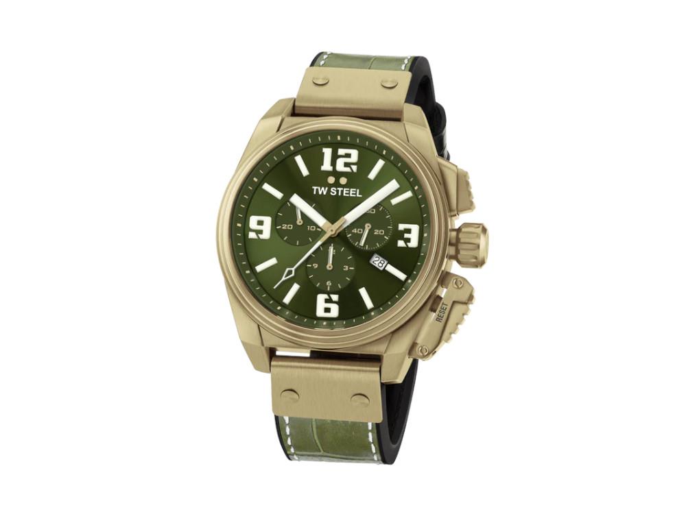 TW Steel Canteen Quartz Watch, Green, 46 mm, Leather strap, 10 atm, TW1015