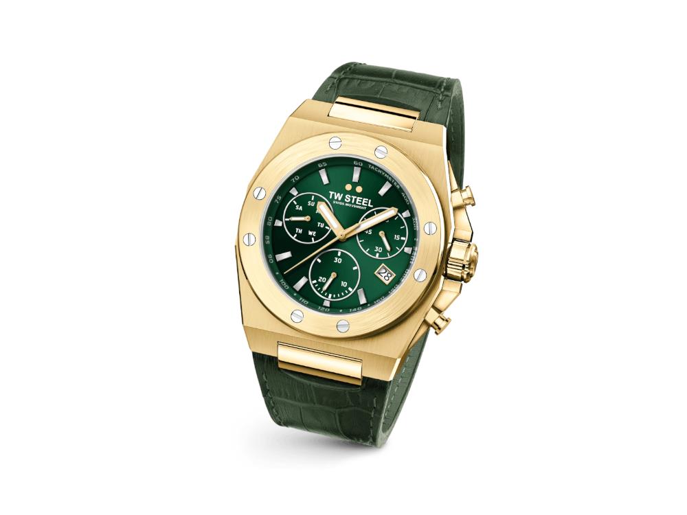 TW Steel Ceo Tech Quartz Watch, Green, 45 mm, Leather strap, 10 atm, CE4085