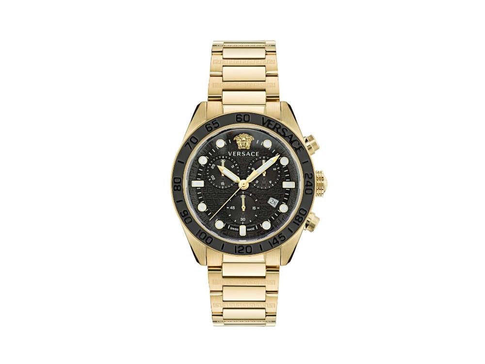 Chrono mm, PVD Quartz VE6K00 Dome Iguana 43 Watch, Sell Black, Greca Versace Gold, -