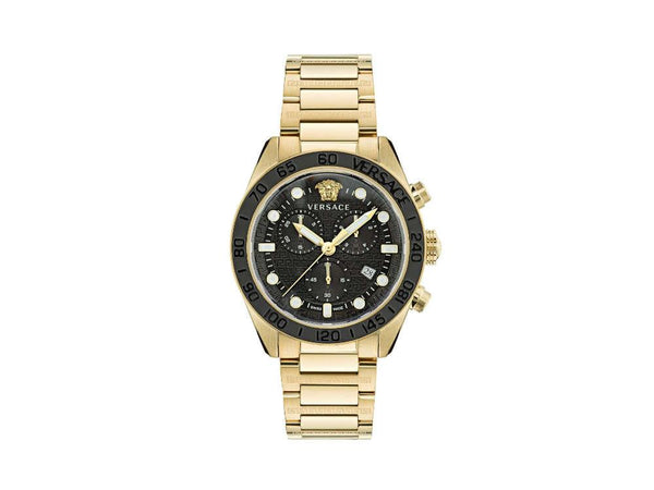 Versace Greca Dome Chrono Quartz VE6K00 Gold, Iguana PVD 43 mm, Sell Watch, Black, 