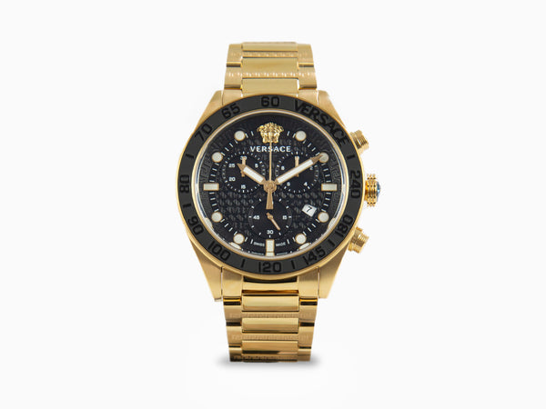 Versace Greca Watch, Gold, Quartz - Iguana Dome mm, Black, 43 PVD VE6K00 Sell Chrono
