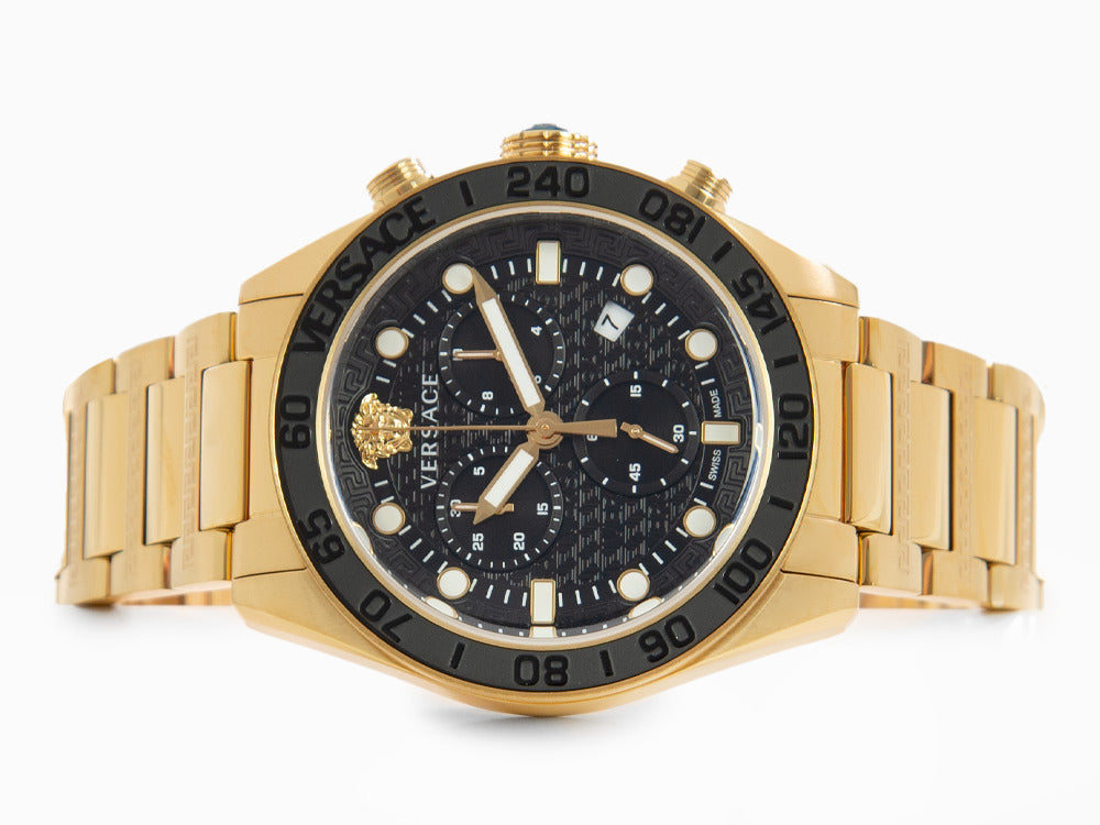 Black, Chrono Greca Versace Quartz Watch, Iguana - Dome VE6K00 mm, PVD Gold, Sell 43