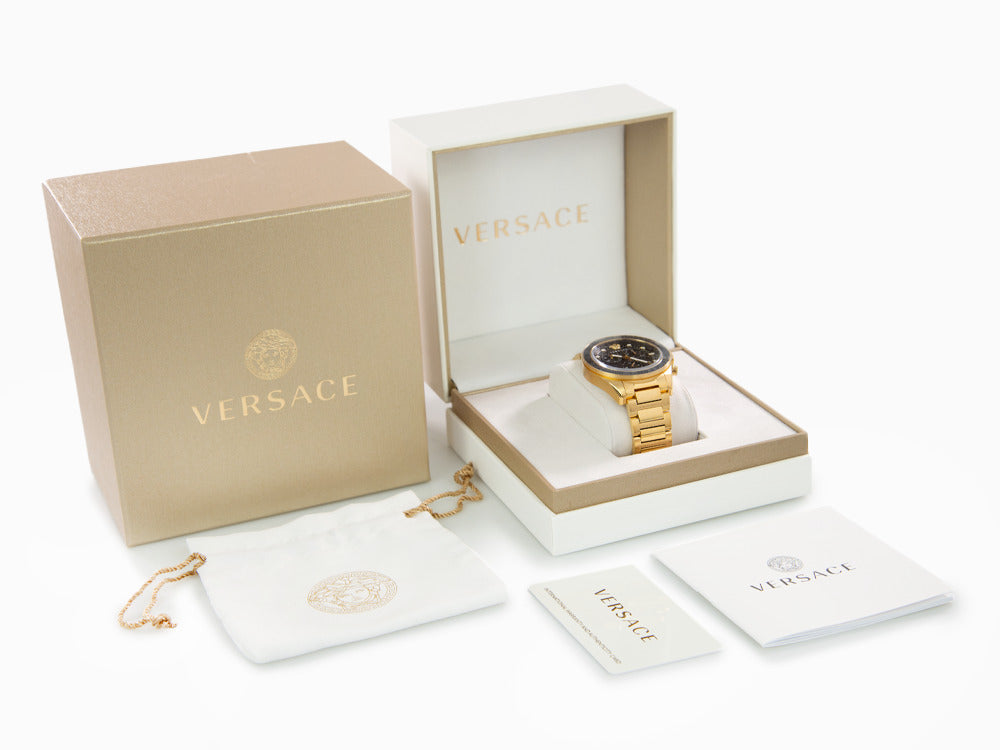 VE6K00 mm, - Black, Gold, Dome Sell Iguana Quartz Greca PVD 43 Chrono Watch, Versace