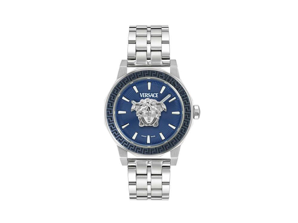 Versace Medusa Deco Gent Quartz Watch, Recycled Steel, Blue, 43 mm, VE9I00324