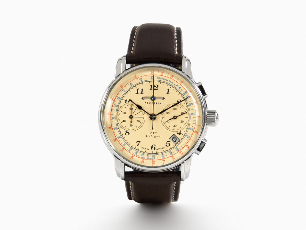Zeppelin LZ126 Los Angeles Quartz Watch, Cream, 42 mm, Chronograph 