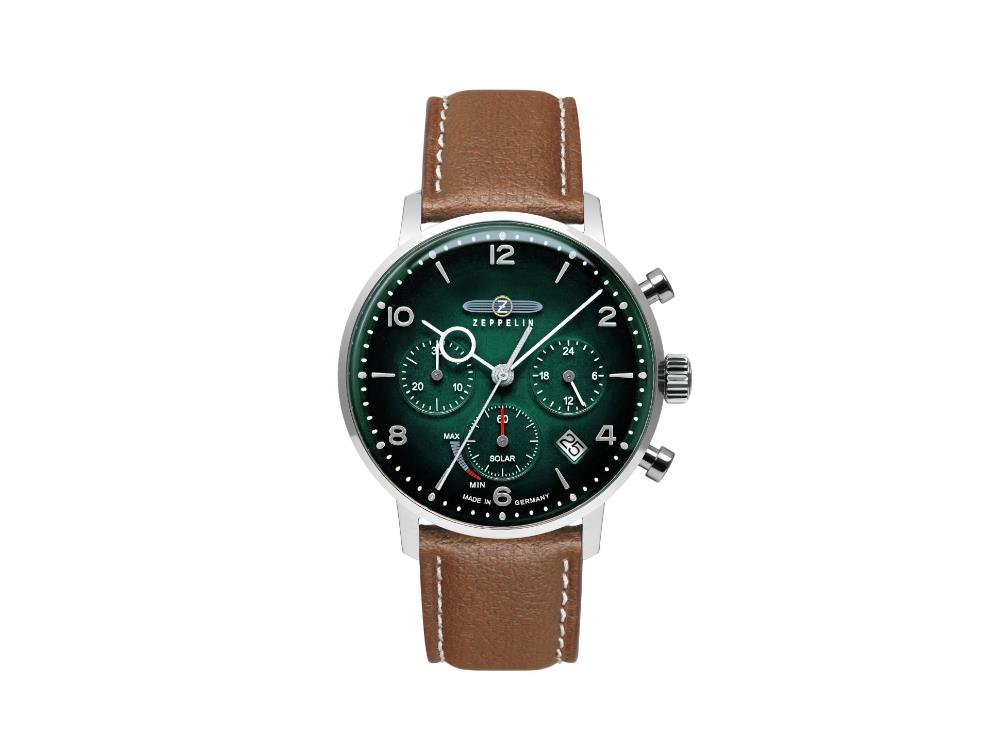 Zeppelin LZ 129 Hindenburg Quartz Watch, Green, 41 mm, Day, Leather, 8086-4n