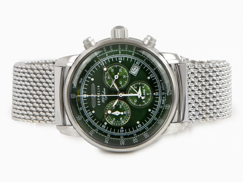 Zeppelin 100 Years Zeppelin Ed. 1 Quartz Watch, Green, 42 mm, Mesh