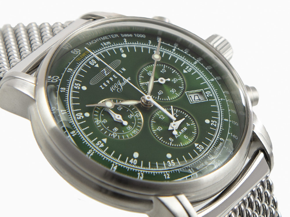 Zeppelin 100 Years Zeppelin Ed. 1 Quartz Watch, Green, 42 mm, Mesh