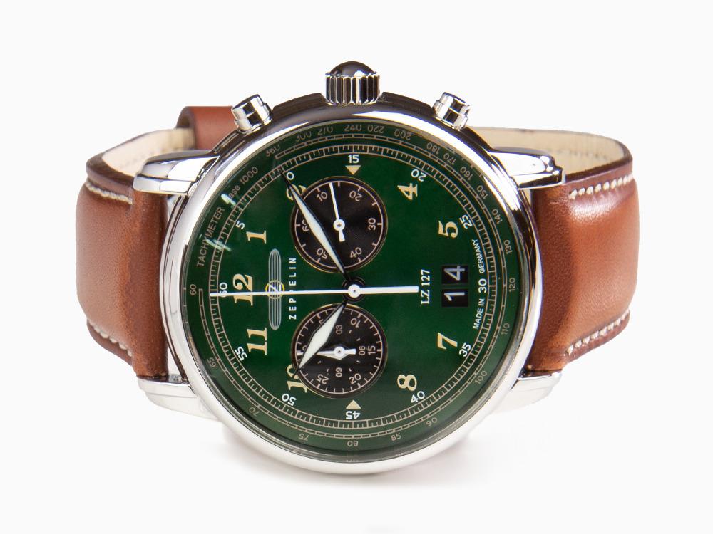 Zeppelin LZ 127 Graf Zeppelin Quartz Watch, Green, 40 mm, Chronograph,  8684-4