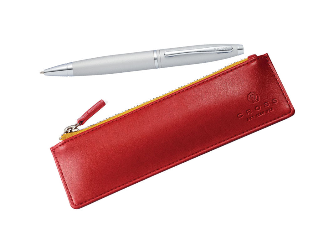 Cross Calais Ballpoint pen & Red Leather Case Set, Chrome, AT0112-16/Z3