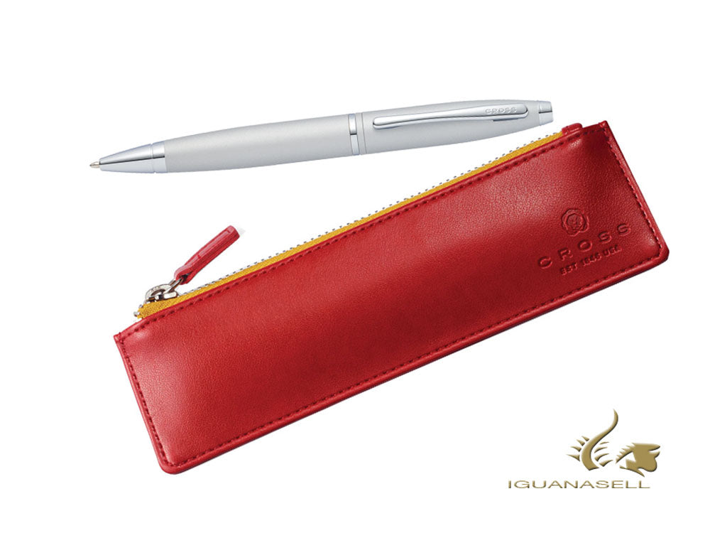 Cross Calais Ballpoint pen & Red Leather Case Set, Chrome, AT0112-16/Z3