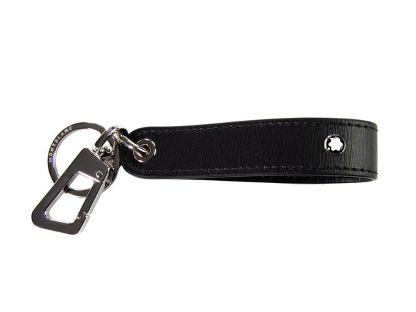 Mens keychain Montblanc M Gram 127920 black pvc leather fob with metal hook  ring