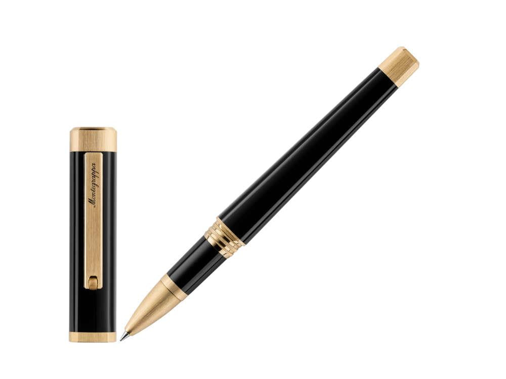 Montegrappa Quattro Rollerball pen, Acrylic Resin, Gold plated, Black, ISZ4IRIY