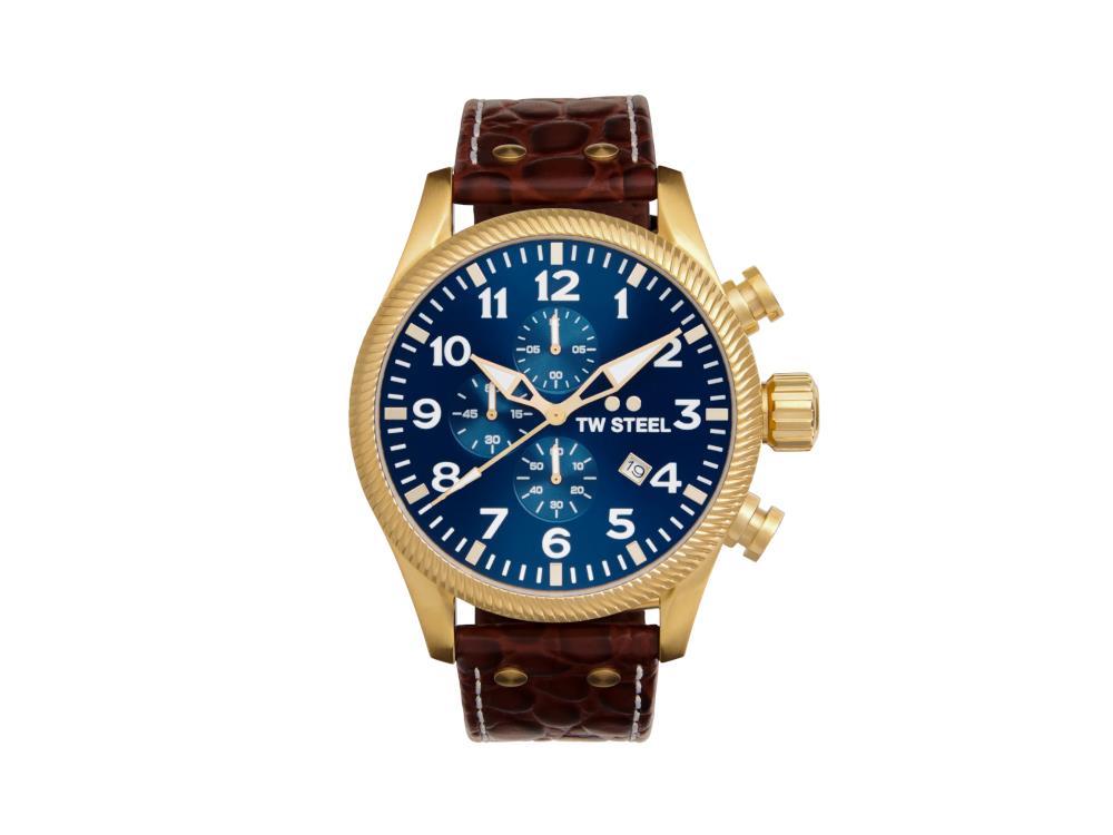 TW Steel Volante Quartz Watch, Blue, 48 mm, Leather strap, 10 atm, VS114