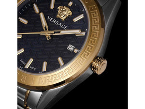 Versace V-Code Quartz Watch, PVD Sapphire mm, Gold, Crystal, Sell - Iguana Blue, 42