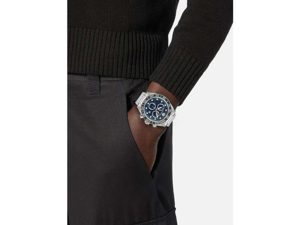 Versace Greca Dome Sapphire Sell Crystal, mm, Blue, 43 - Quartz Chrono Iguana Watch